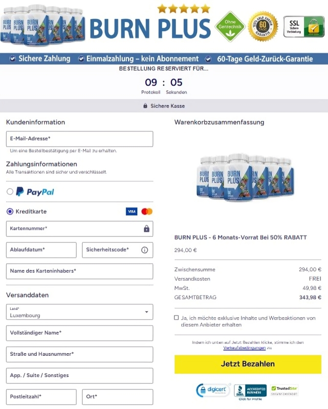 BURN PLUS Order Page